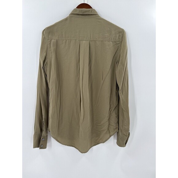 Spanx SILK Olive Green Button Down Long Sleeve Ladies Silk Shirt Size SMALL - Picture 8 of 11